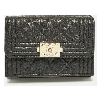 Chanel Black Quilted Caviar Leather Small Boy Flap Wallet