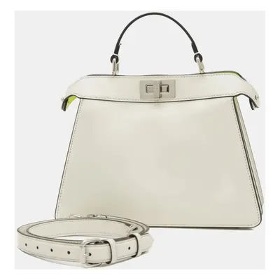 Fendi Light Green, White Leather Peekaboo I See You Small Shoulder Bag