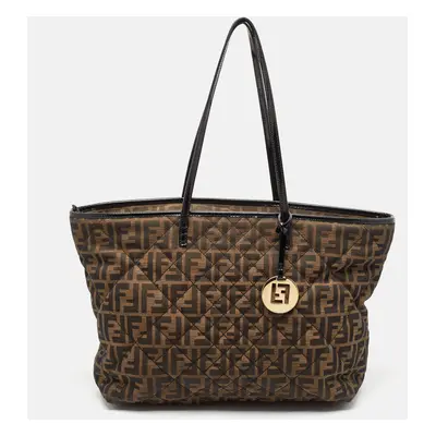 Fendi Black/Tobacco Quilted Zucca Fabric and Patent Leather Roll Tote