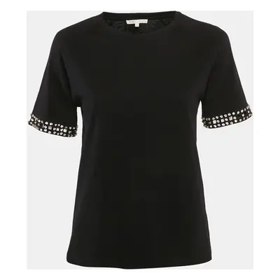 Maje Black Cotton Stud Detail Crew-Neck T-Shirt