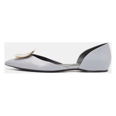 Roger Vivier Grey Leather D'Orsay Ballet Flats Size