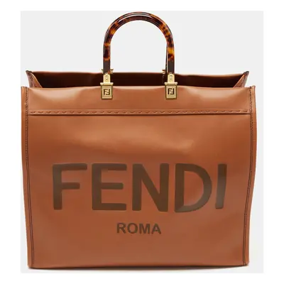 Fendi Brown Leather Large Sunshine Shopper Tote