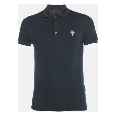 Gucci Black Embroidered Cotton Knit Skinny Fit Polo T-Shirt