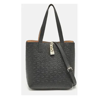 Aigner Black/Beige Monogram Embossed Leather Leonie Tote