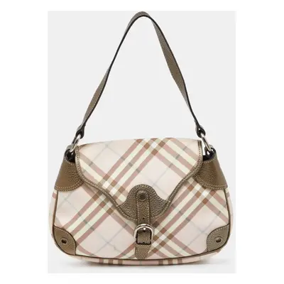 Burberry Pink/Metallic House Check PVC and Leather Buckle Flap Hobo