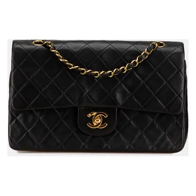 Chanel Black Lambskin Leather Medium Classic Double Flap Shoulder Bag