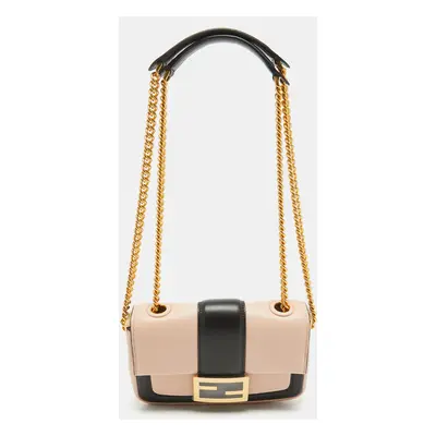 Fendi Pink/Black Leather Mini Baguette Chain Bag