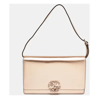 Gucci Rose Gold Leather Crystals Broadway Clutch Bag