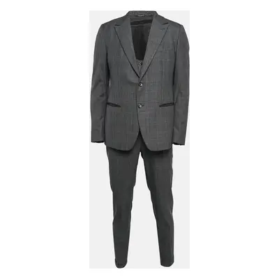 Dolce & Gabbana Grey Plaid Wool Tailored pc Suit Set