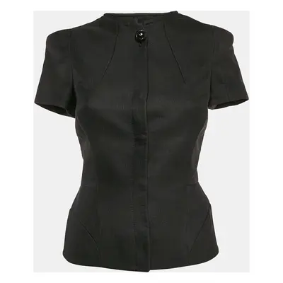 Versace Black Wool Blend Button Front Blouse