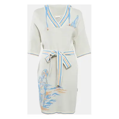 Zimmermann Off-White Patterned Cotton Knit Hooded Mini Dress