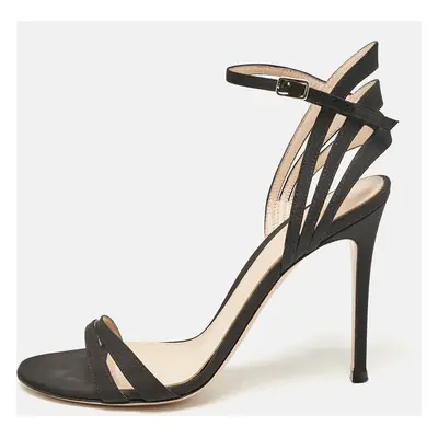 Gianvito Rossi Black Canvas Ankle Strap Sandals Size 37.5