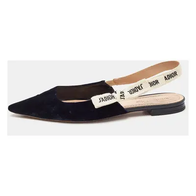 Dior Navy Blue Velvet J'adior Slingback Flats Size