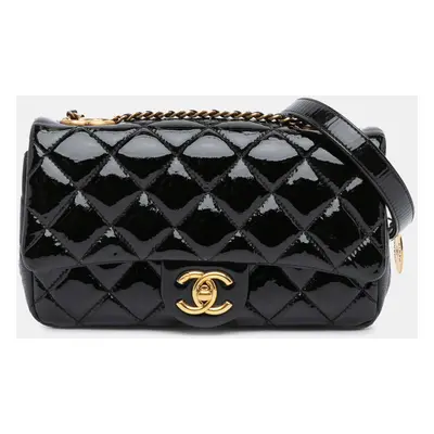 Chanel Black Small Patent Goatskin CC Eyelet Flap