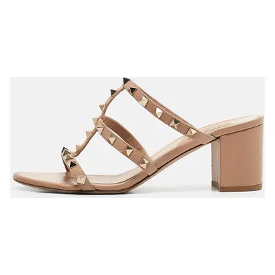 Valentino Beige Leather Rockstud Slide Sandals Size 39.5