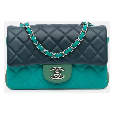 Chanel Blue Mini Rectangular Classic Tricolor Lambskin Flap Bag