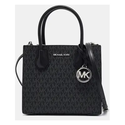 Michael Kors Black Signature Coated Canvas and Leather Small Mercer Tote