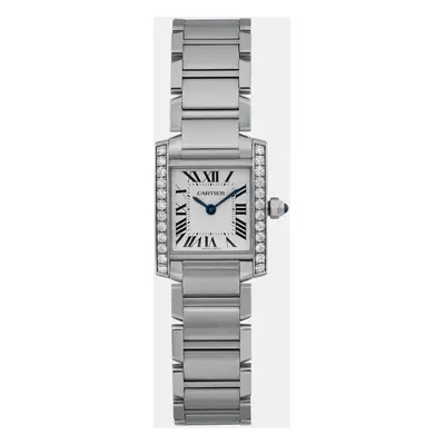 Cartier Silver Diamond Stainless Steel Tank Francaise W4TA0008 Quartz Women's Wristwatch mm