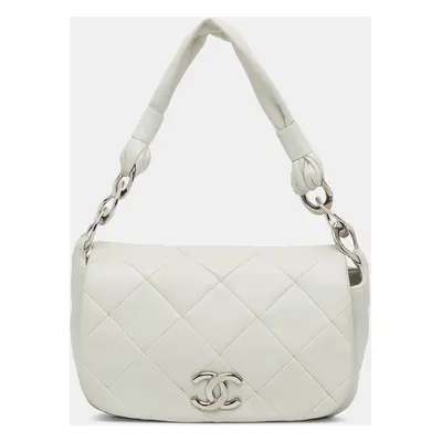 Chanel White Quilted Lambskin Enamel CC Flap