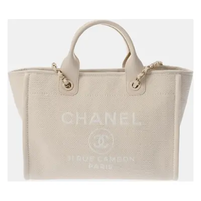 Chanel Ivory Canvas, Leather Deauville Small Tote Bag