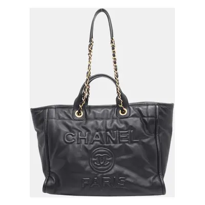 Chanel Black Lambskin Leather Deauville Tote Bag