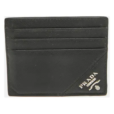 Prada Black Saffiano Leather Logo Card Holder