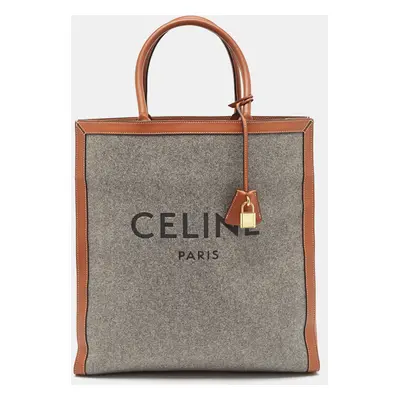 Celine Grey/Brown Wool and Leather Large Vertical Cabas Tote