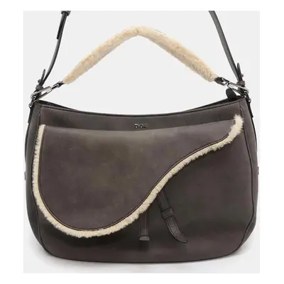 Christian Dior Gray Mouton Leather Saddle Shoulder Bag