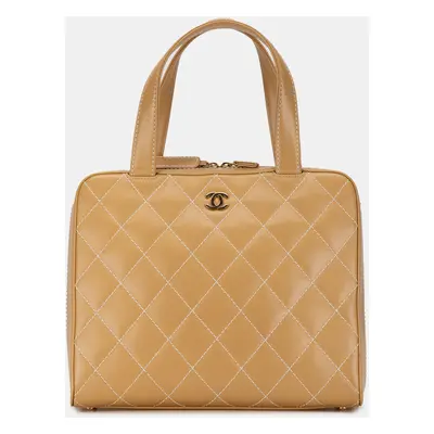 Chanel Neutrals Leather Surpique Bowler Bag