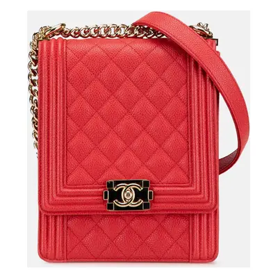 Chanel Red Leather Boy Chain Shoulder Bag