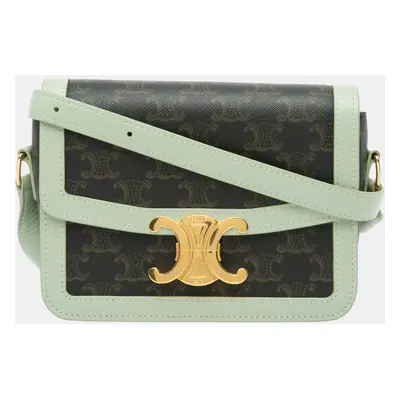 Celine Brown/Green Teen Coated Canvas Triomphe Crossbody