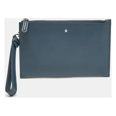 Montblanc Navy Blue Leather Zip Wristlet Pouch