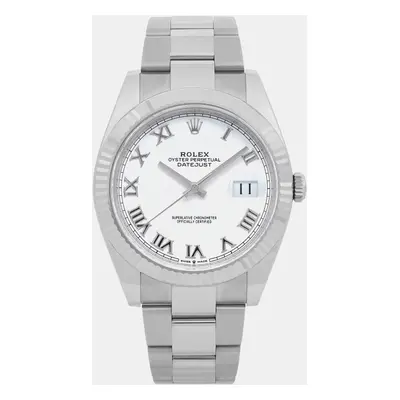 Rolex White Stainless Steel Datejust Automatic Men's Wristwatch