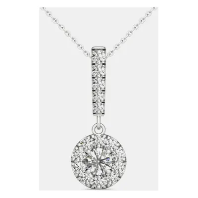 14K White Gold Natural Diamond Halo Stick Pendant Necklace (0.50 Ctw)