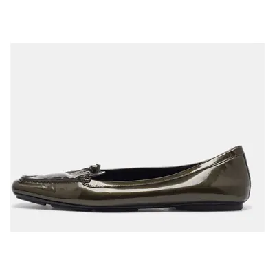 Prada Olive Green Patent Leather Penny Loafers Size