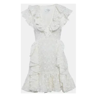 Giambattista Valli White Embroidered Silk Ruffled Mini Dress