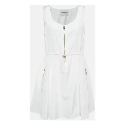 Miu Miu White Technical Silk Perforated Detail Sleeveless Mini Dress