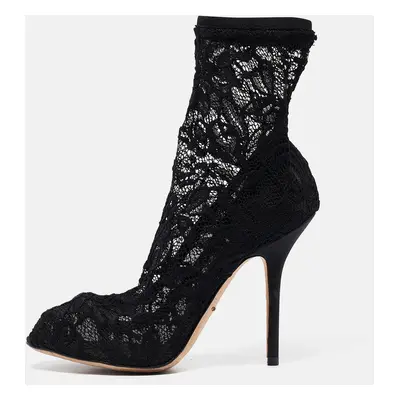 Dolce & Gabbana Black Stretch Lace and Mesh Ankle Length Boots Size