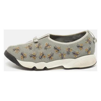 Dior Grey Mesh Fusion Bee Embellished Slip On Sneakers Size 39.5