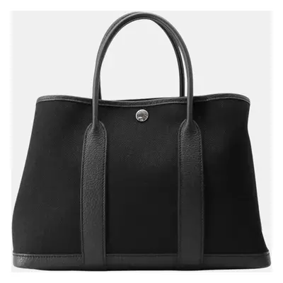 Hermes Black Toile Military Negonda Leather Garden Party TPM Tote Bag