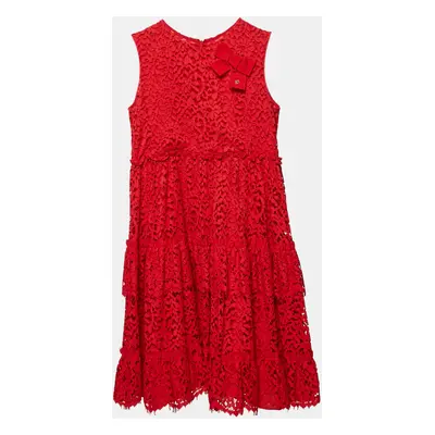 CH Carolina Herrera Red Lace Bow Detail Tiered Dress Yrs