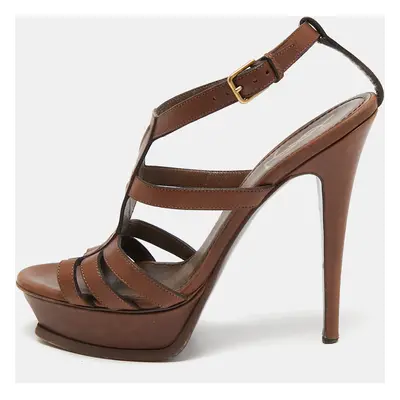 Yves Saint Laurent Brown Leather Tribute Platform Sandals Size