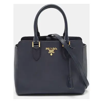 Prada Navy Blue Saffiano Lux and Soft Leather Small Tote