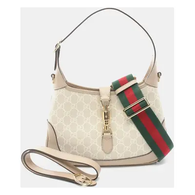 Gucci Beige Coated Canvas Leather Jackie GG Supreme Small Shoulder Bag