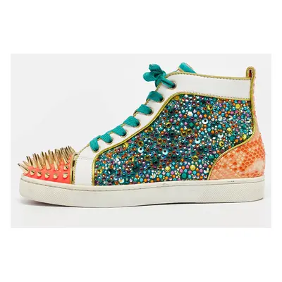 Christian Louboutin Multicolor Calf Hair and Leather Embellished Spikes Sneakers Size