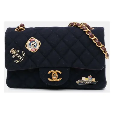 Chanel Blue Jersey Mini Rectangular Classic Sailor Single Flap Bag