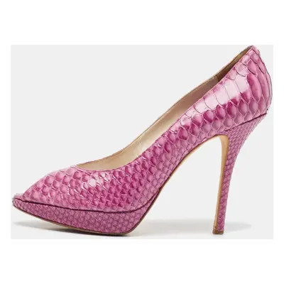 Dior Pink Python Embossed Leather Miss Dior Peep Toe Pumps Size 40.5