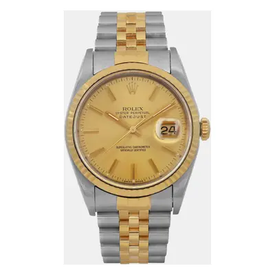 Rolex Champagne 18K Yellow Gold Stainless Steel Datejust Automatic Men's Wristwatch mm