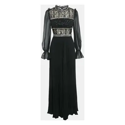 Self-Portrait Black Chiffon and Sequin Circle Lace Maxi Dress