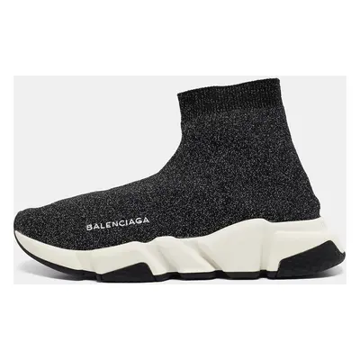 Balenciaga Black/Silver Lurex Fabric Speed Trainer Sneakers Size